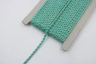 Aqua Turquoise and Gold Metallic 2-Ply Twisted Macrame Cord sample, design MT-9C239200, view 3