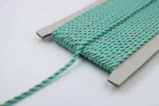 Aqua Turquoise and Gold Metallic 2-Ply Twisted Macrame Cord sample, design MT-9C239200, view 5