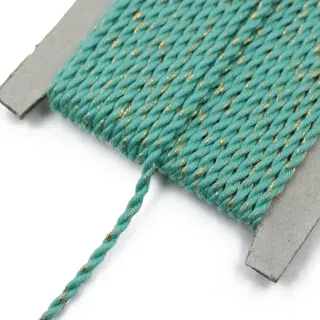 Aqua Turquoise and Gold Metallic 2-Ply Twisted Macrame Cord sample, design MT-9C239200, view 8