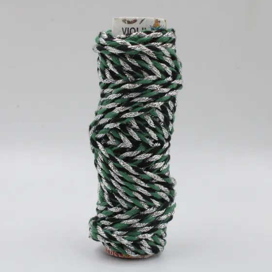 Green, Black and Silver Metallic 2-Ply Twisted Macrame Cord