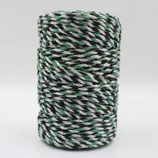 Green, Black and Silver Metallic 2-Ply Twisted Macrame Cord sample, design MT-D66AED1D, view 5