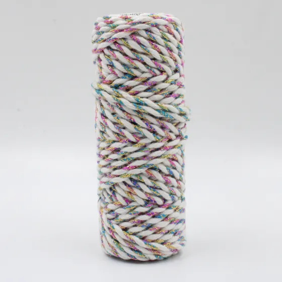 White and Rainbow Metallic 2-Ply Twisted Macrame Cord