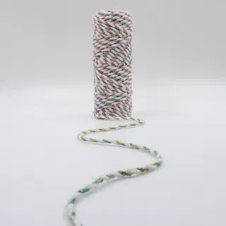 White and Rainbow Metallic 2-Ply Twisted Macrame Cord sample, design MT-16130C9E, view 2
