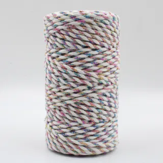 White and Rainbow Metallic 2-Ply Twisted Macrame Cord sample, design MT-16130C9E, view 4