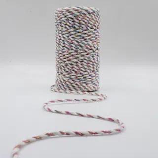 White and Rainbow Metallic 2-Ply Twisted Macrame Cord sample, design MT-16130C9E, view 5