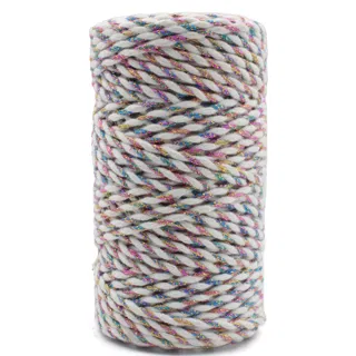 White and Rainbow Metallic 2-Ply Twisted Macrame Cord sample, design MT-16130C9E, view 9