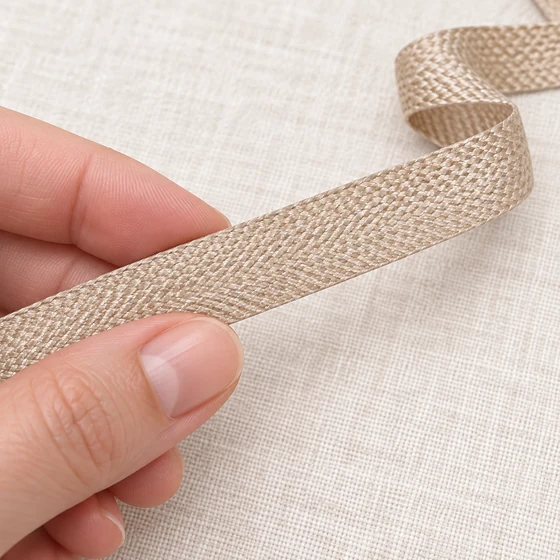 12 mm Beige and Sand Chevron Flat Trim — In hand