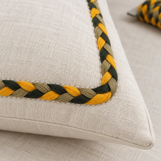 10 mm Army Green, Yellow and Near-Black Choti Braided Trim — Cushion border use