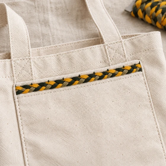 10 mm Army Green, Yellow and Near-Black Choti Braided Trim — Tote pocket edging use