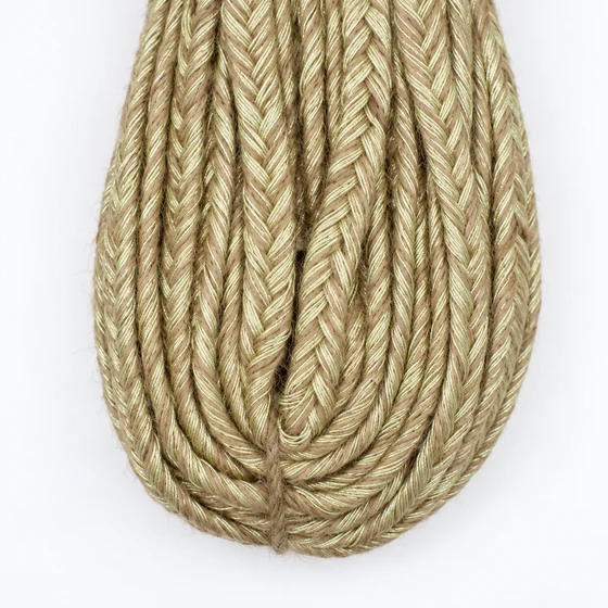 8 mm Beige and Gold Tone Flat Choti Braided Trim — Folded hank detail