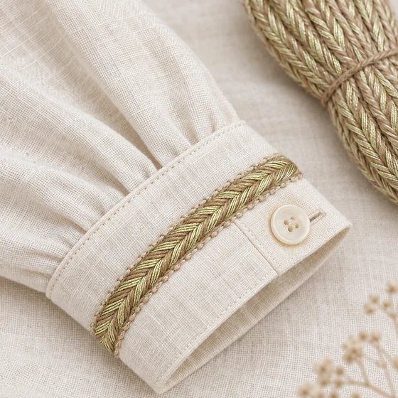 8 mm Beige and Gold Tone Flat Choti Braided Trim — Garment cuff use