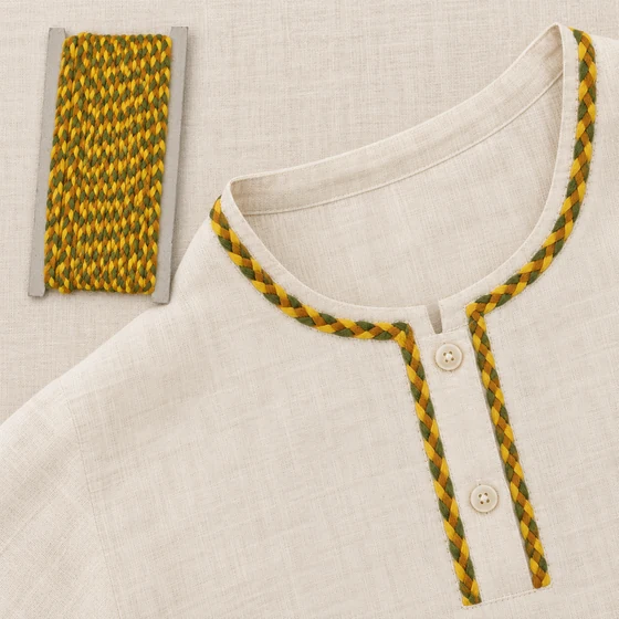Army Green, Orange and Yellow Choti Braided Trim — Garment trim use
