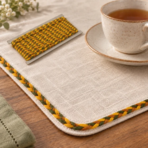 Army Green, Orange and Yellow Choti Braided Trim — Table linen use