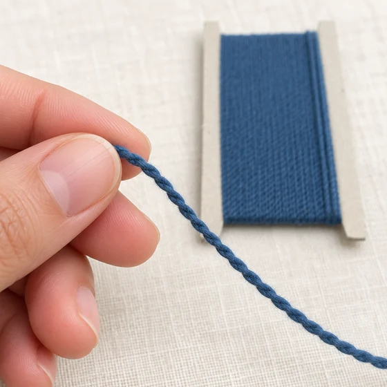 2 mm Mid Blue 2-Ply Spun Polyester Twisted Macrame Cord — In hand