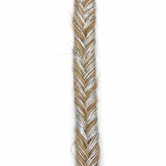 8 mm Beige and Silver Tone Flat Choti Braided Trim — Braid macro