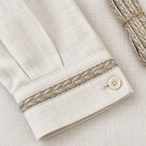 8 mm Beige and Silver Tone Flat Choti Braided Trim — Garment cuff use