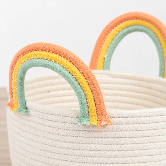 Polycotton Rope Nursery Basket with Rainbow Handle — Handle detail