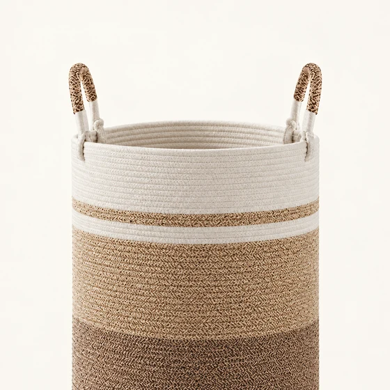 Large Cotton Rope Laundry Basket with Handles, 15 x 20 Inch — Handle construction