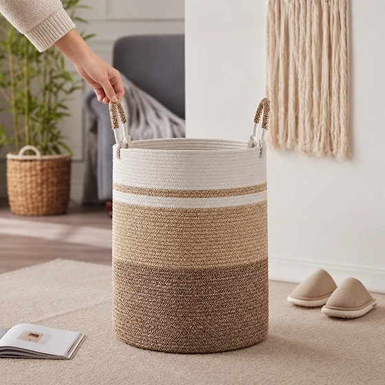 Large Cotton Rope Laundry Basket with Handles, 15 x 20 Inch — Handling scale