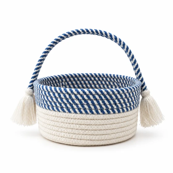 Round Cotton Rope Storage Basket with Tasselled Handle — Main empty