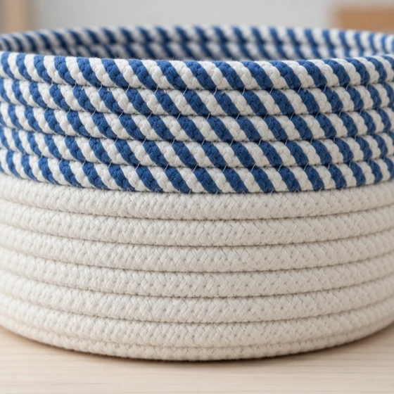 Round Cotton Rope Storage Basket with Tasselled Handle — Rope detail