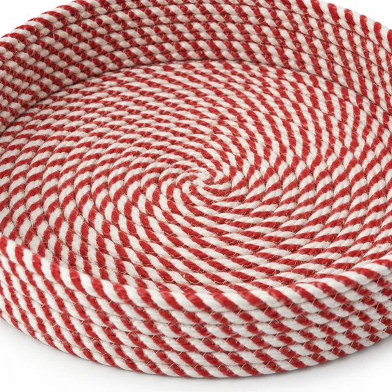 Nampan saji bundar dari tali, 10x10 inci — Detail lantai spiral