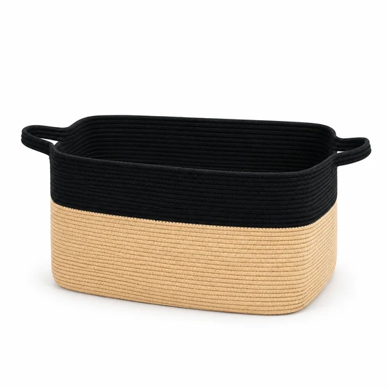 Rectangular Cotton Rope Blanket Storage Basket with Handles — Alternate empty