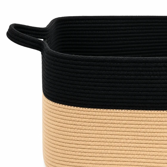 Rectangular Cotton Rope Blanket Storage Basket with Handles — Handle detail