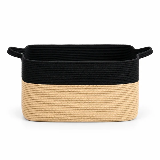 Rectangular Cotton Rope Blanket Storage Basket with Handles — Main front