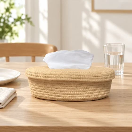 Rectangular Jute and Polycotton Tissue Box Holder, 7 Designs — Dining use