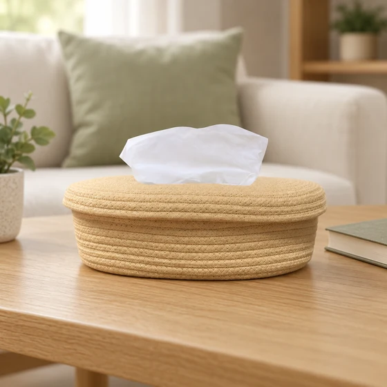 Rectangular Jute and Polycotton Tissue Box Holder, 7 Designs — Living room use