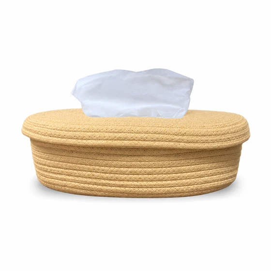 Rectangular Jute and Polycotton Tissue Box Holder, 7 Designs — Main front
