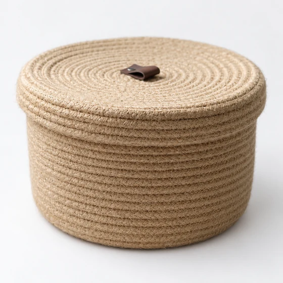 Foldable Cotton Rope Storage Basket with Lid, Small or Large — rope lid detail