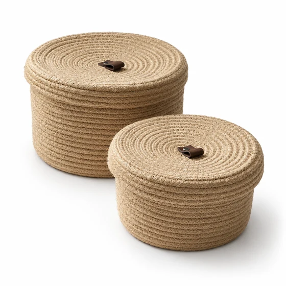 Foldable Cotton Rope Storage Basket with Lid, Small or Large — size family