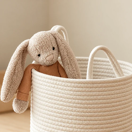Cotton Rope Storage Basket — Small, Medium and Large — Rim handles detail