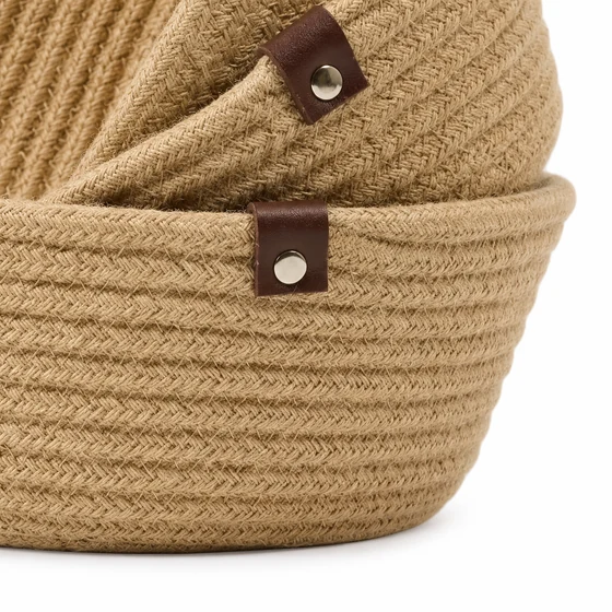 Runde Jute- und Baumwollregalkorb, 3 Größen — Randtab-Detail