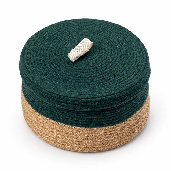 Army Green Jute Basket with Lid, 8 x 3 Inch — Main closed