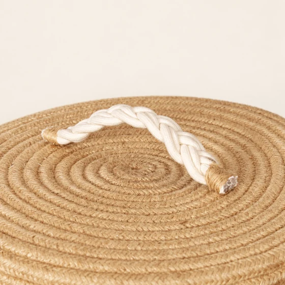 Round Striped Rope Laundry Basket with Lid, Brown — Lid detail