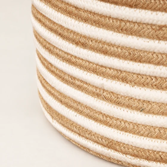 Round Striped Rope Laundry Basket with Lid, Brown — Stripe macro