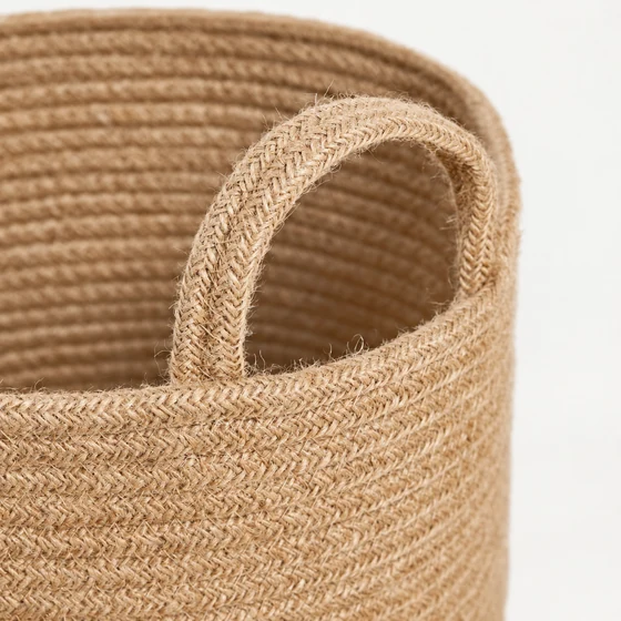 Foldable Cotton Rope Basket in Small, Medium and Large — Cord handle closeup