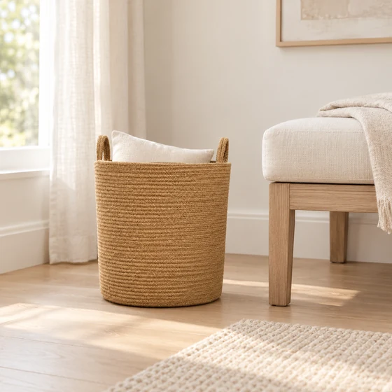 Foldable Cotton Rope Basket in Small, Medium and Large — Linen storage use