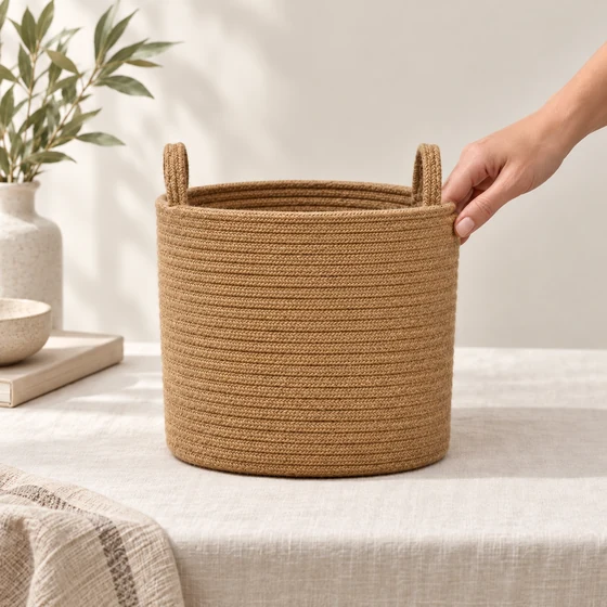 Foldable Cotton Rope Basket in Small, Medium and Large — Medium handling