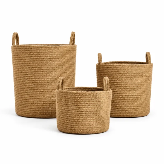 Foldable Cotton Rope Basket in Small, Medium and Large — Size family