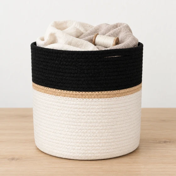 Cotton Rope and Jute Folding Storage Basket, 28 x 28 cm — Craft use