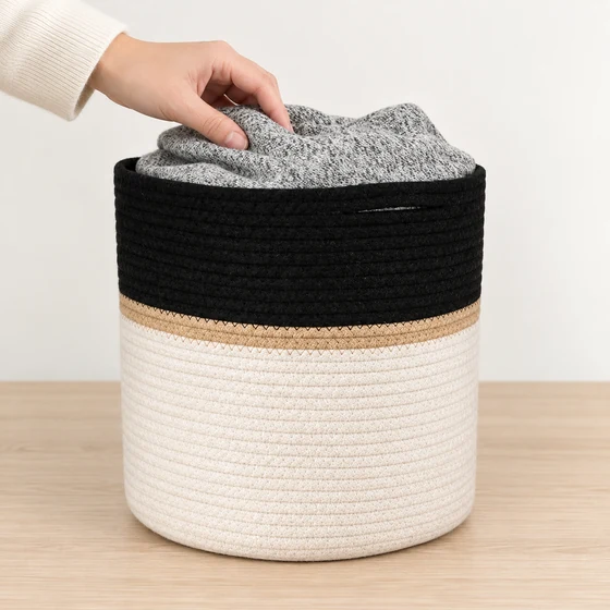 Cotton Rope and Jute Folding Storage Basket, 28 x 28 cm — In hand