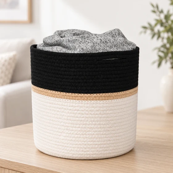 Cotton Rope and Jute Folding Storage Basket, 28 x 28 cm — Household use