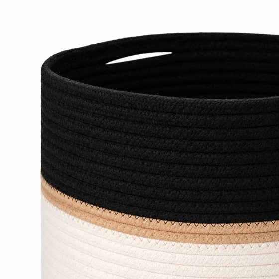 Cotton Rope and Jute Folding Storage Basket, 28 x 28 cm — Rim slot detail