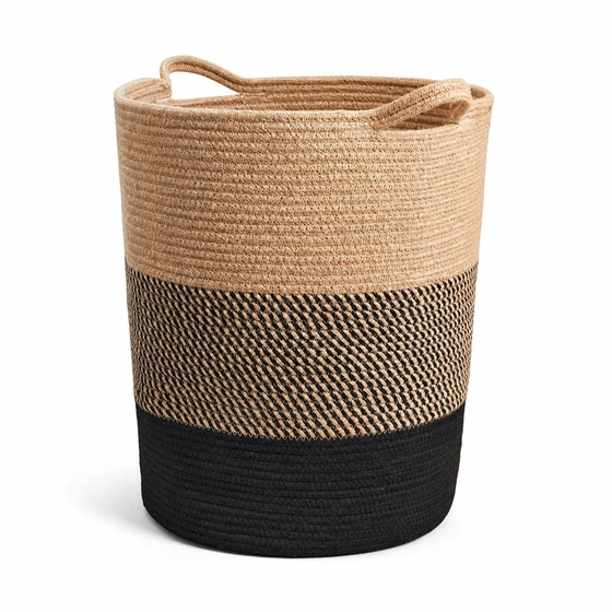 Large Rope Laundry Basket, Brown and Black — Main view
