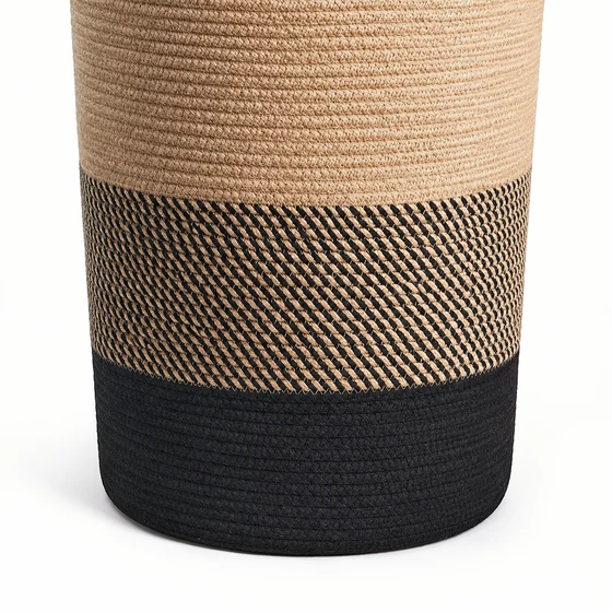 Large Rope Laundry Basket, Brown and Black — Pattern detail