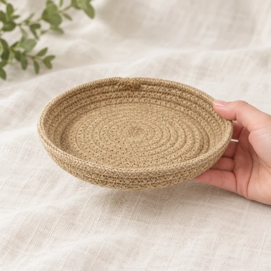 Jute Plant Saucers, Set of 6, 4 to 12 Inch — In hand